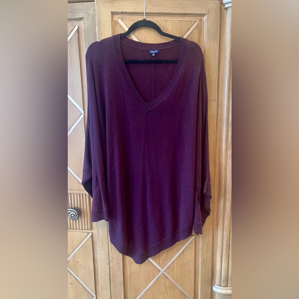 Splendid Deep Burgundy V-Neck Poncho Sweater